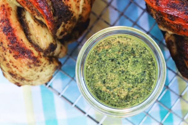 pesto in a small bowl