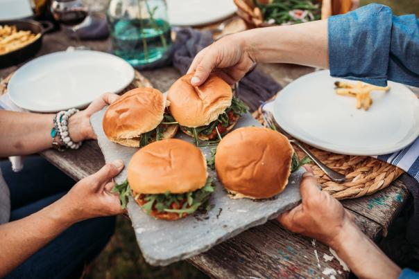 Friends enjoy sandwiches at the flint hills feast