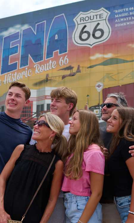 Family takes a selfie at the Galena Mural on Route 66